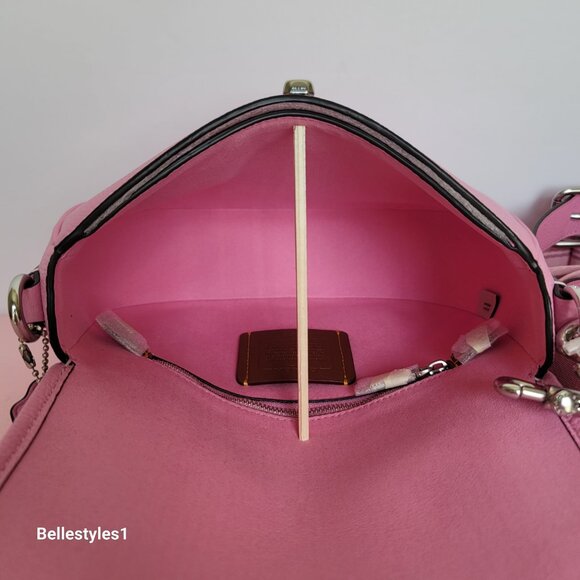 COACH Willow Saddle Pebbled Leather Saddle Crossbody Bag- Vivid Pink 🎈$265. - Picture 14 of 16
